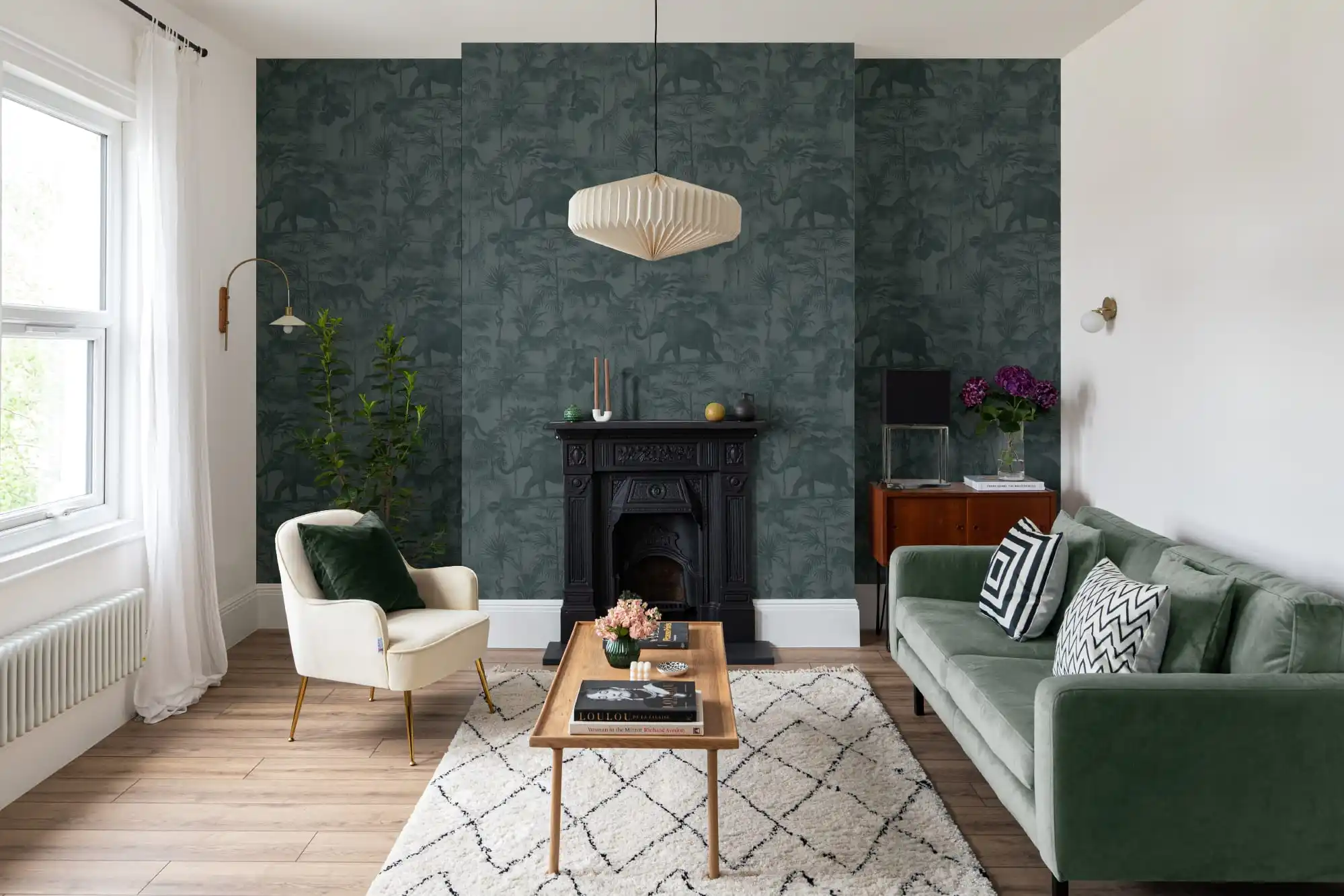 Residential wallpaper installation in a San Francisco living room